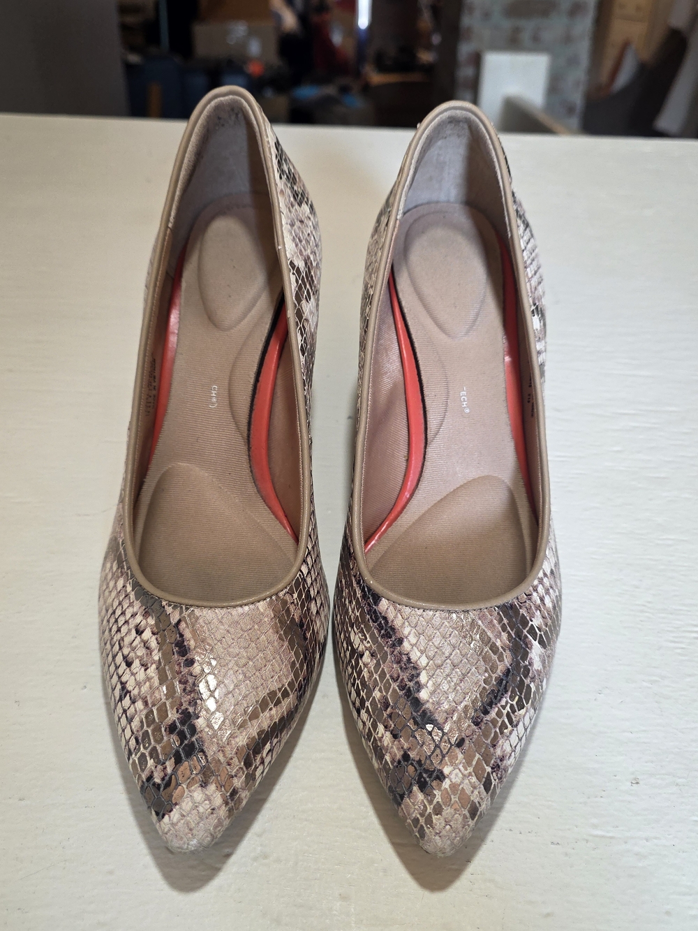 Rockport Total Motion 75mm Gold Nude Snakeskin Pumps